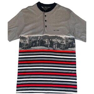 Biem L'fdlkk Golf Polo Shirt Striped Short Sleeve Size 46 S Small Navy Red Italy